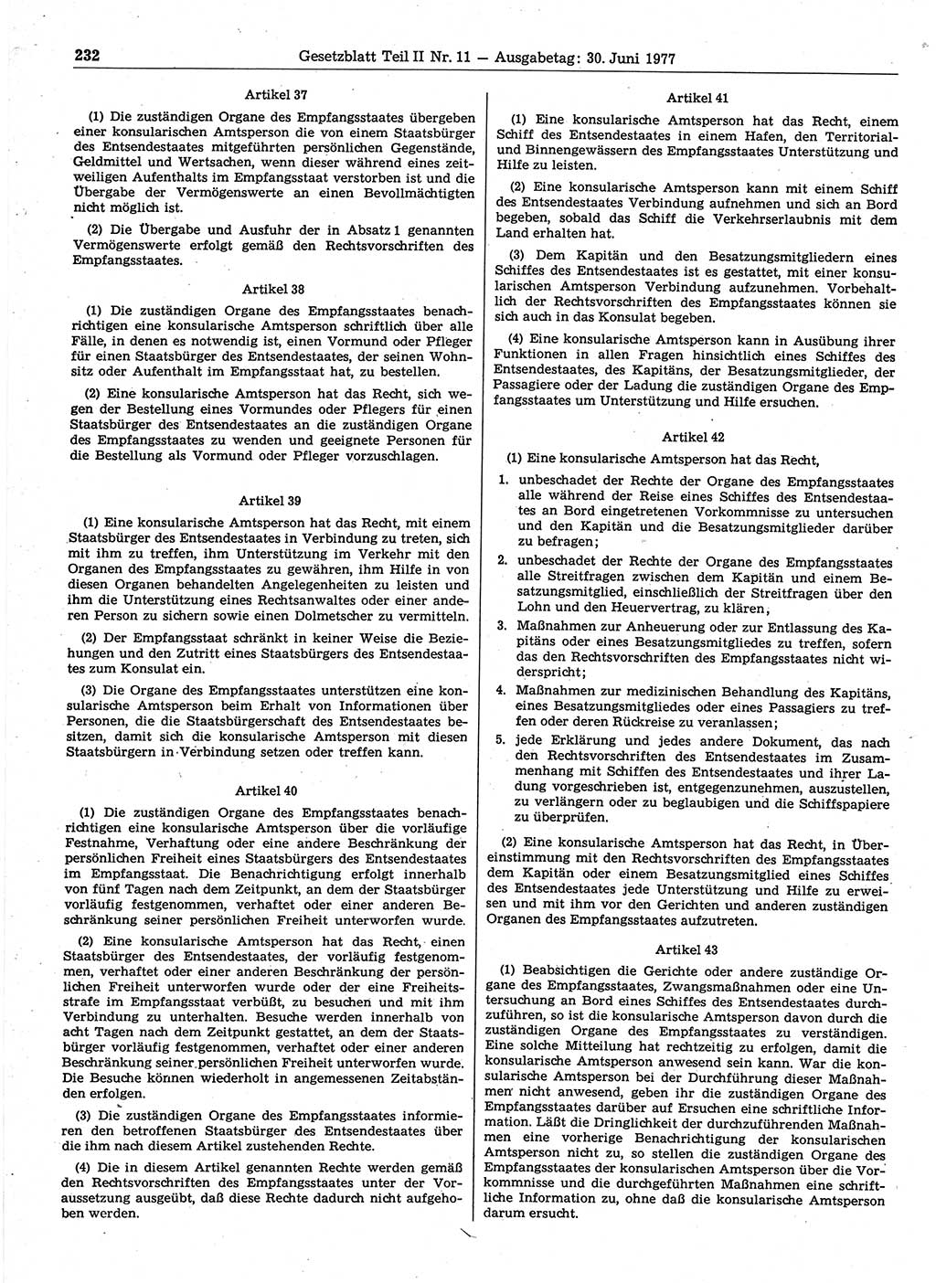 Gesetzblatt (GBl.) der Deutschen Demokratischen Republik (DDR) Teil ⅠⅠ 1977, Seite 232 (GBl. DDR ⅠⅠ 1977, S. 232)