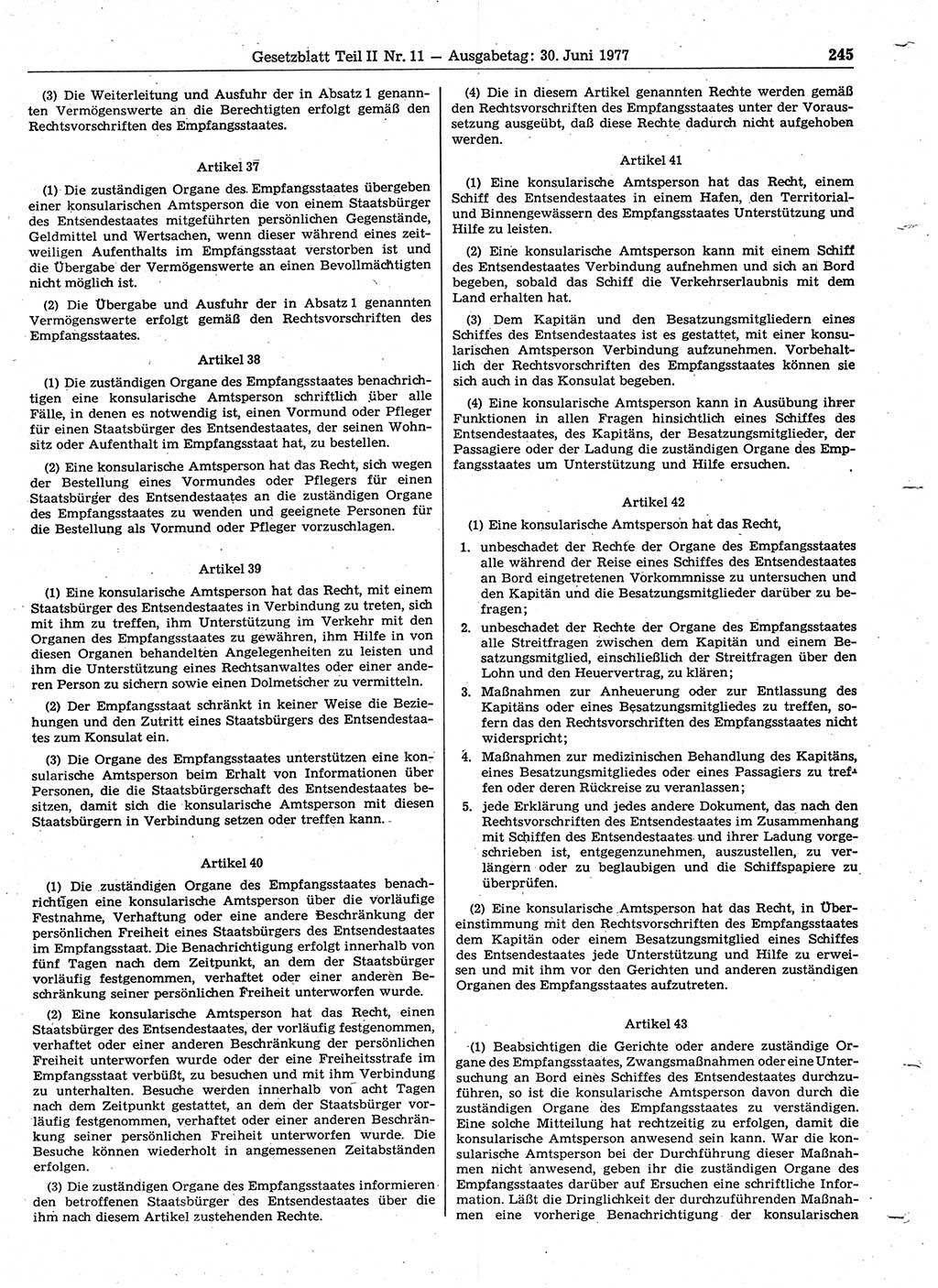 Gesetzblatt (GBl.) der Deutschen Demokratischen Republik (DDR) Teil ⅠⅠ 1977, Seite 245 (GBl. DDR ⅠⅠ 1977, S. 245)