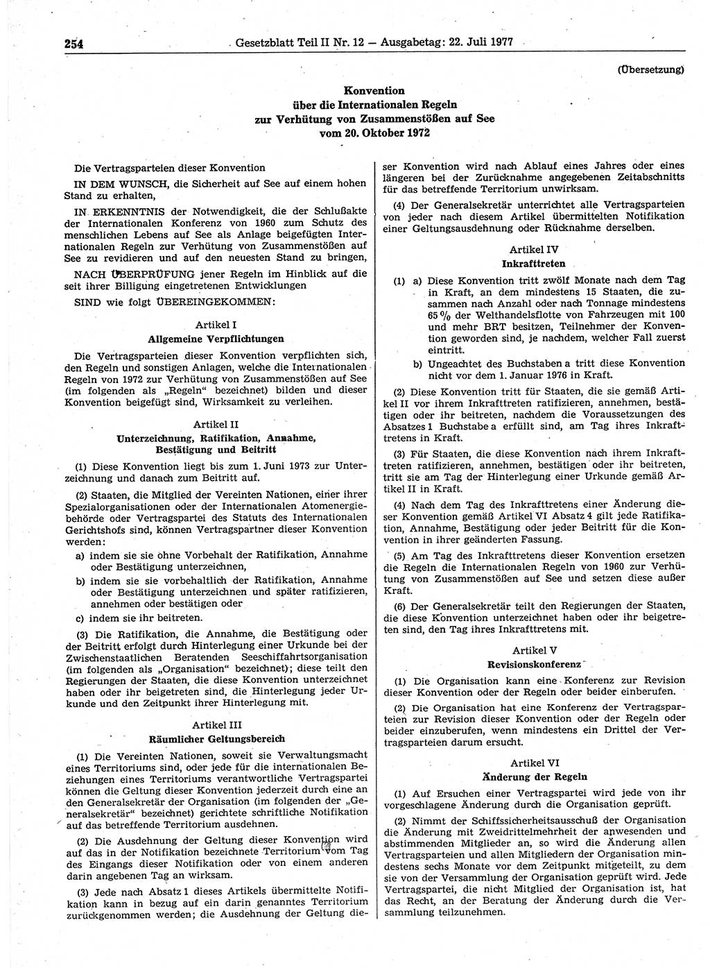 Gesetzblatt (GBl.) der Deutschen Demokratischen Republik (DDR) Teil ⅠⅠ 1977, Seite 254 (GBl. DDR ⅠⅠ 1977, S. 254)