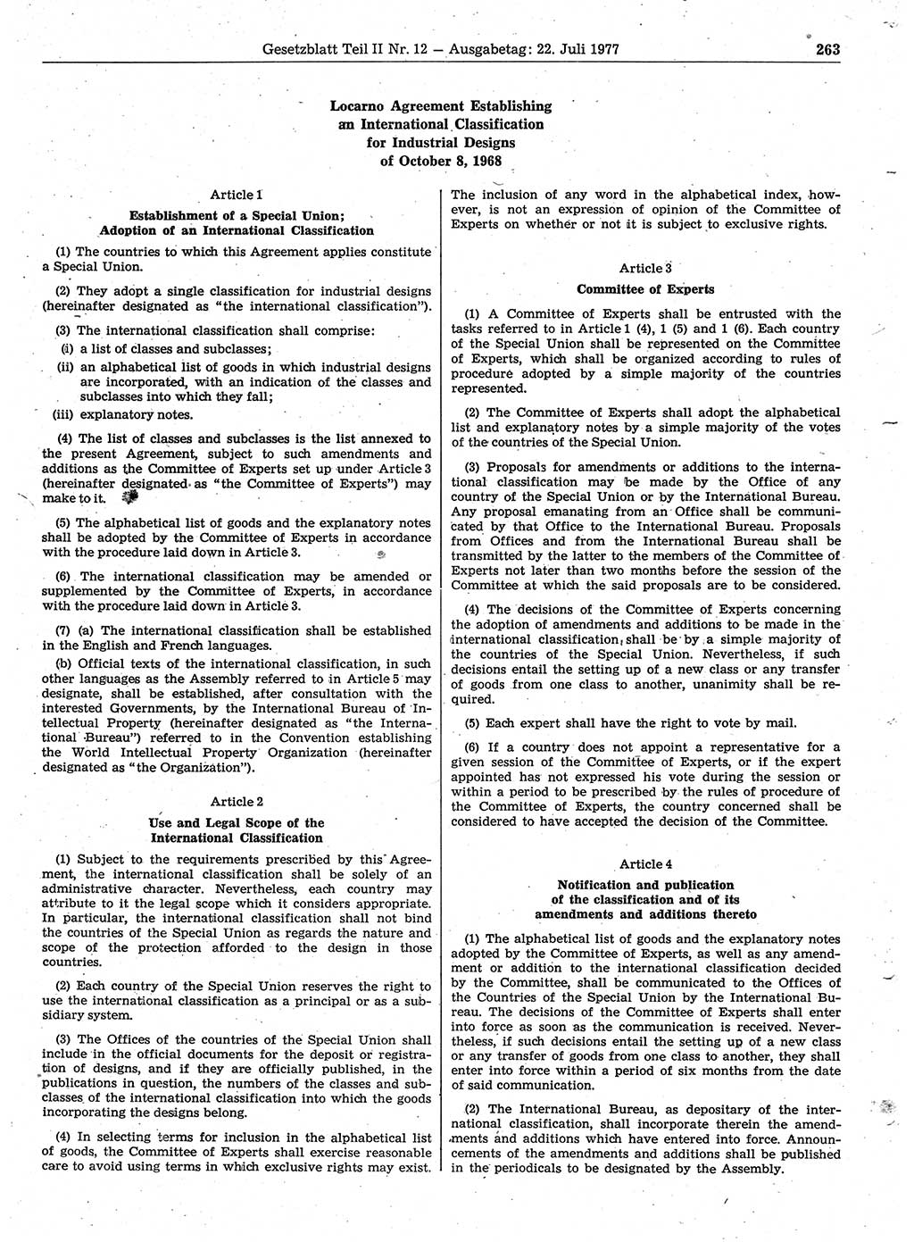 Gesetzblatt (GBl.) der Deutschen Demokratischen Republik (DDR) Teil ⅠⅠ 1977, Seite 263 (GBl. DDR ⅠⅠ 1977, S. 263)