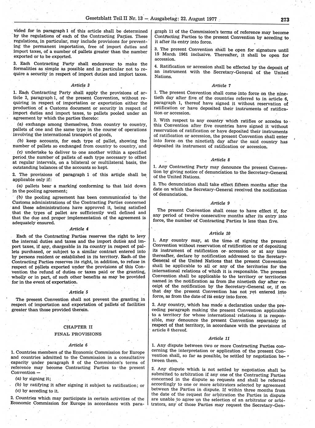 Gesetzblatt (GBl.) der Deutschen Demokratischen Republik (DDR) Teil ⅠⅠ 1977, Seite 273 (GBl. DDR ⅠⅠ 1977, S. 273)