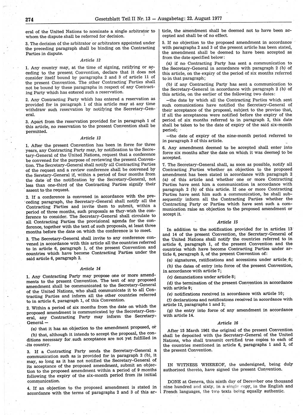 Gesetzblatt (GBl.) der Deutschen Demokratischen Republik (DDR) Teil ⅠⅠ 1977, Seite 274 (GBl. DDR ⅠⅠ 1977, S. 274)