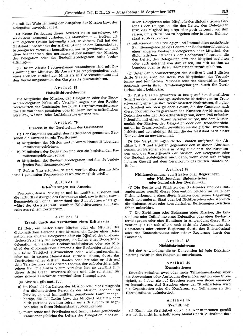 Gesetzblatt (GBl.) der Deutschen Demokratischen Republik (DDR) Teil ⅠⅠ 1977, Seite 313 (GBl. DDR ⅠⅠ 1977, S. 313)