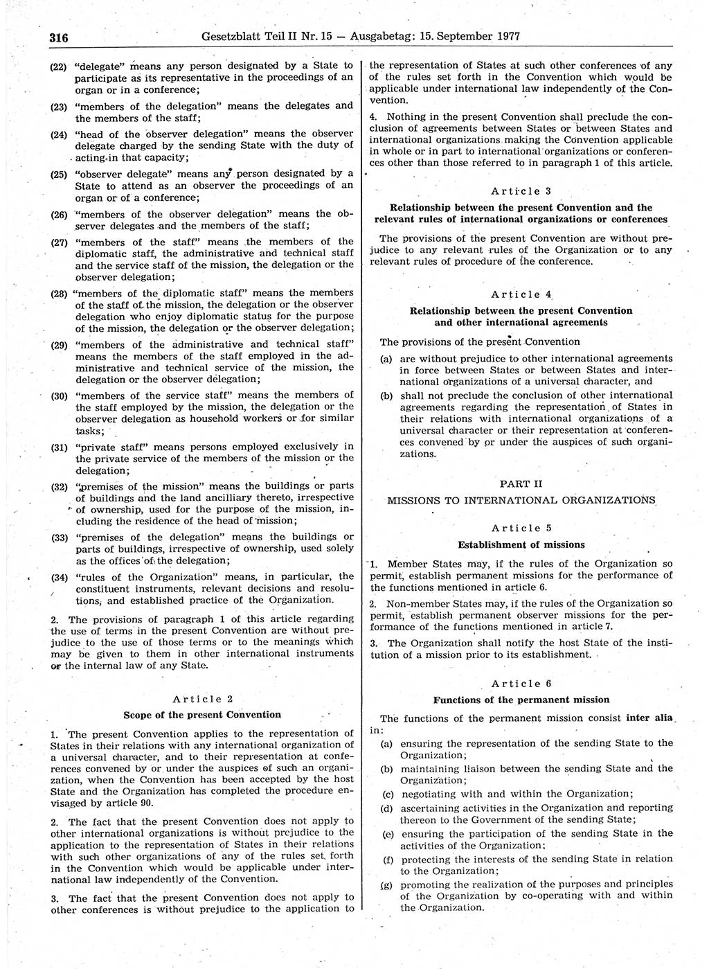 Gesetzblatt (GBl.) der Deutschen Demokratischen Republik (DDR) Teil ⅠⅠ 1977, Seite 316 (GBl. DDR ⅠⅠ 1977, S. 316)