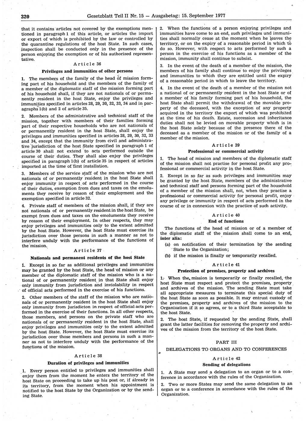 Gesetzblatt (GBl.) der Deutschen Demokratischen Republik (DDR) Teil ⅠⅠ 1977, Seite 320 (GBl. DDR ⅠⅠ 1977, S. 320)