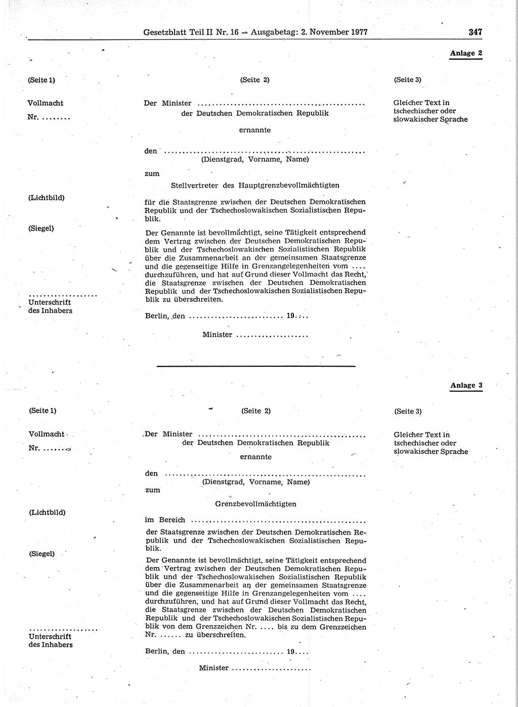 Gesetzblatt (GBl.) der Deutschen Demokratischen Republik (DDR) Teil ⅠⅠ 1977, Seite 347 (GBl. DDR ⅠⅠ 1977, S. 347)