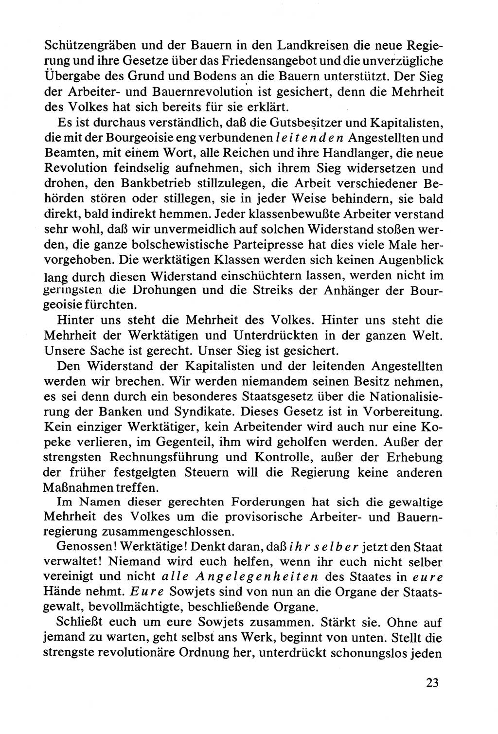 Lenin und die Gesamtrussische Tscheka, Dokumentensammlung, Ministerium für Staatssicherheit (MfS) [Deutsche Demokratische Republik (DDR)], Juristische Hochschule (JHS) Potsdam 1977, Seite 23 (Tscheka Dok. MfS DDR 1977, S. 23)