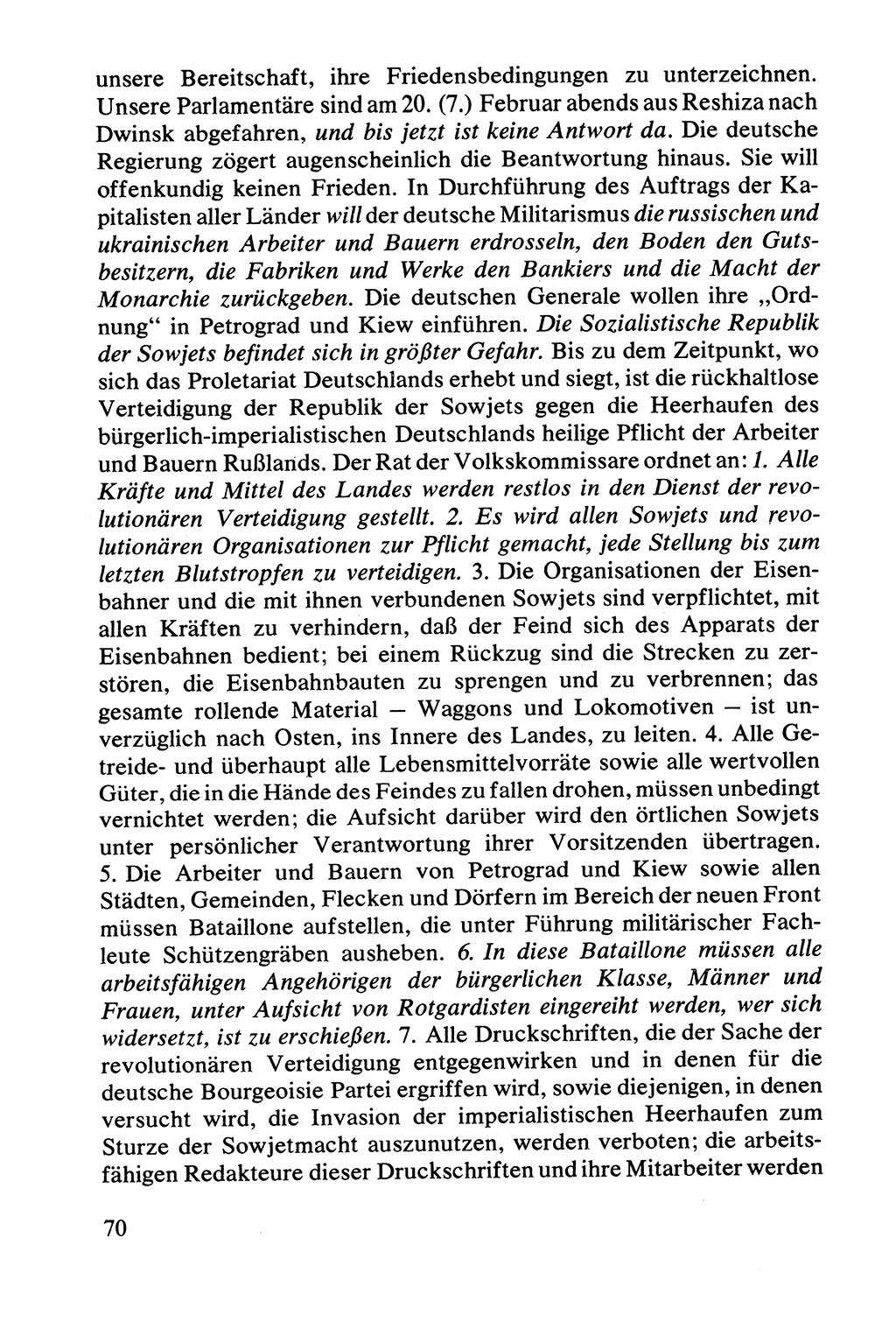 Lenin und die Gesamtrussische Tscheka, Dokumentensammlung, Ministerium für Staatssicherheit (MfS) [Deutsche Demokratische Republik (DDR)], Juristische Hochschule (JHS) Potsdam 1977, Seite 70 (Tscheka Dok. MfS DDR 1977, S. 70)