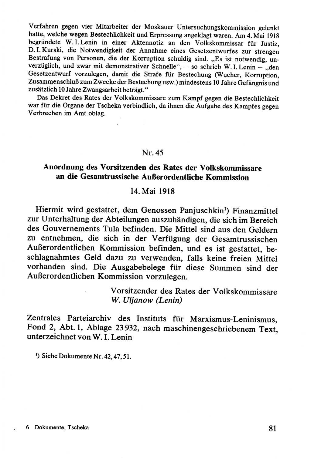 Lenin und die Gesamtrussische Tscheka, Dokumentensammlung, Ministerium für Staatssicherheit (MfS) [Deutsche Demokratische Republik (DDR)], Juristische Hochschule (JHS) Potsdam 1977, Seite 81 (Tscheka Dok. MfS DDR 1977, S. 81)