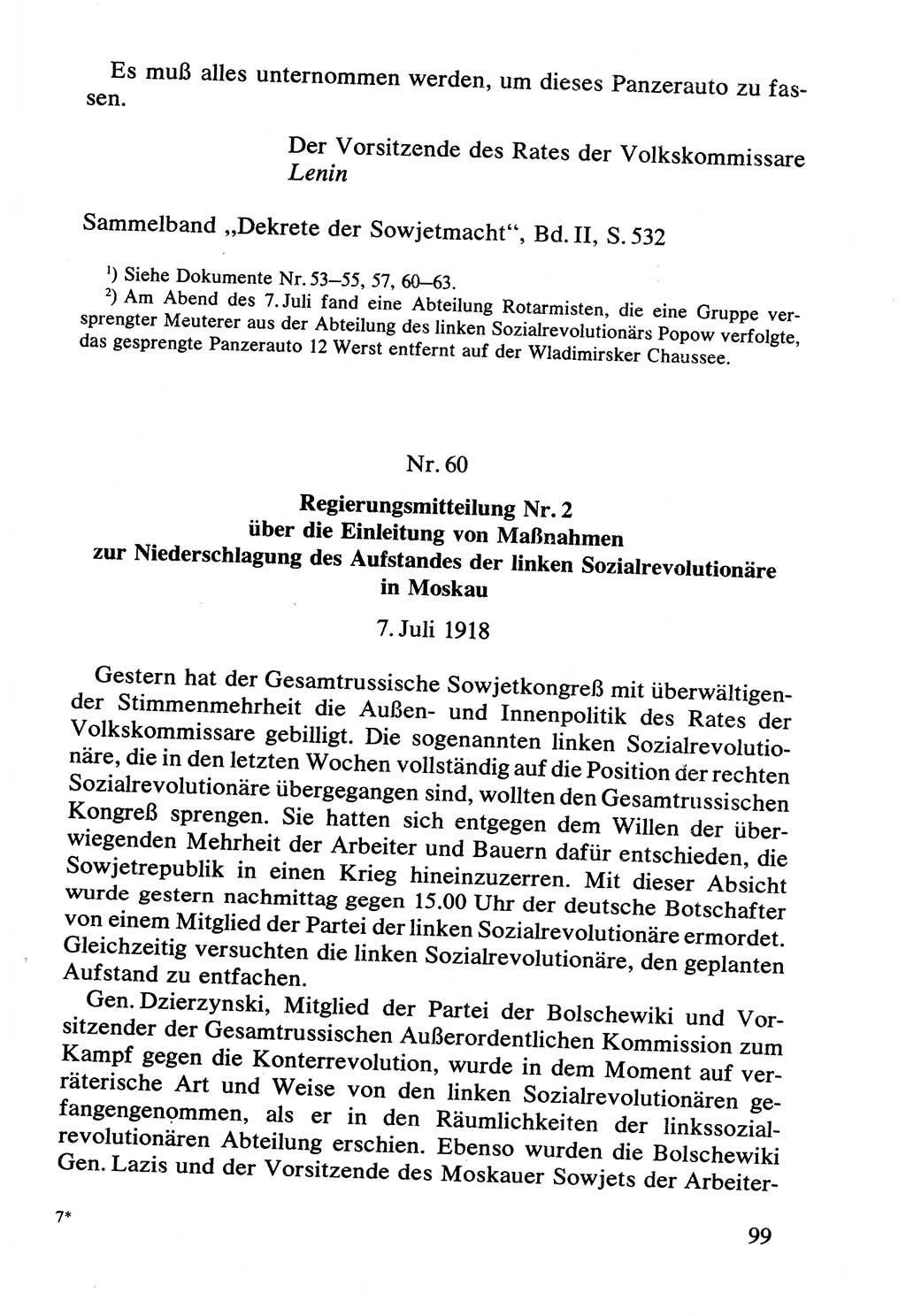 Lenin und die Gesamtrussische Tscheka, Dokumentensammlung, Ministerium für Staatssicherheit (MfS) [Deutsche Demokratische Republik (DDR)], Juristische Hochschule (JHS) Potsdam 1977, Seite 99 (Tscheka Dok. MfS DDR 1977, S. 99)