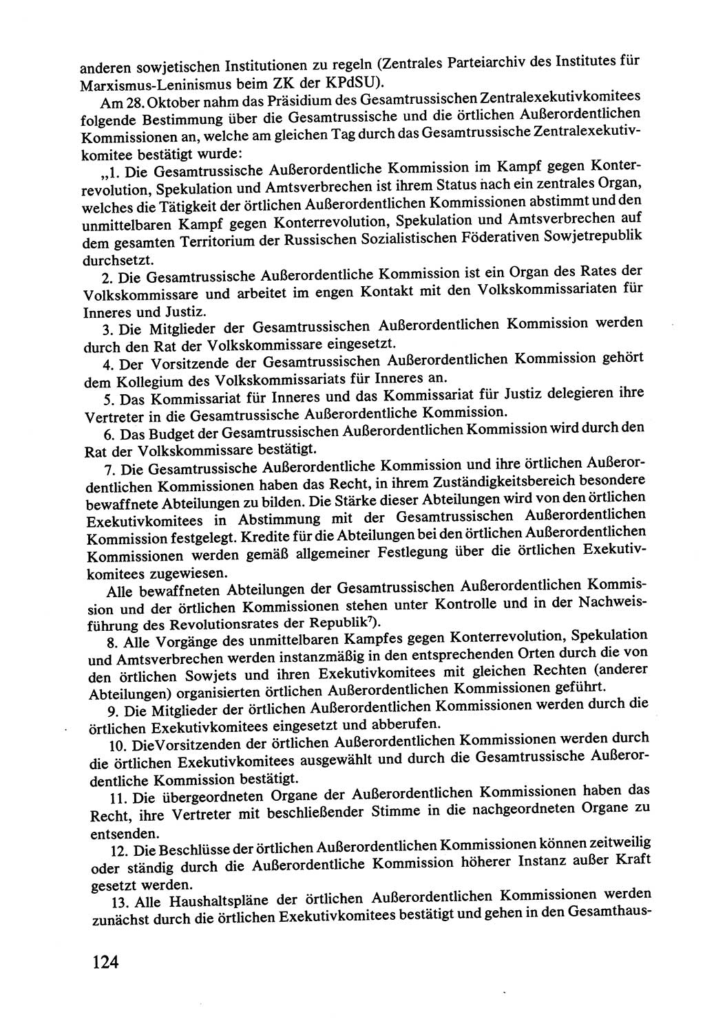 Lenin und die Gesamtrussische Tscheka, Dokumentensammlung, Ministerium für Staatssicherheit (MfS) [Deutsche Demokratische Republik (DDR)], Juristische Hochschule (JHS) Potsdam 1977, Seite 124 (Tscheka Dok. MfS DDR 1977, S. 124)