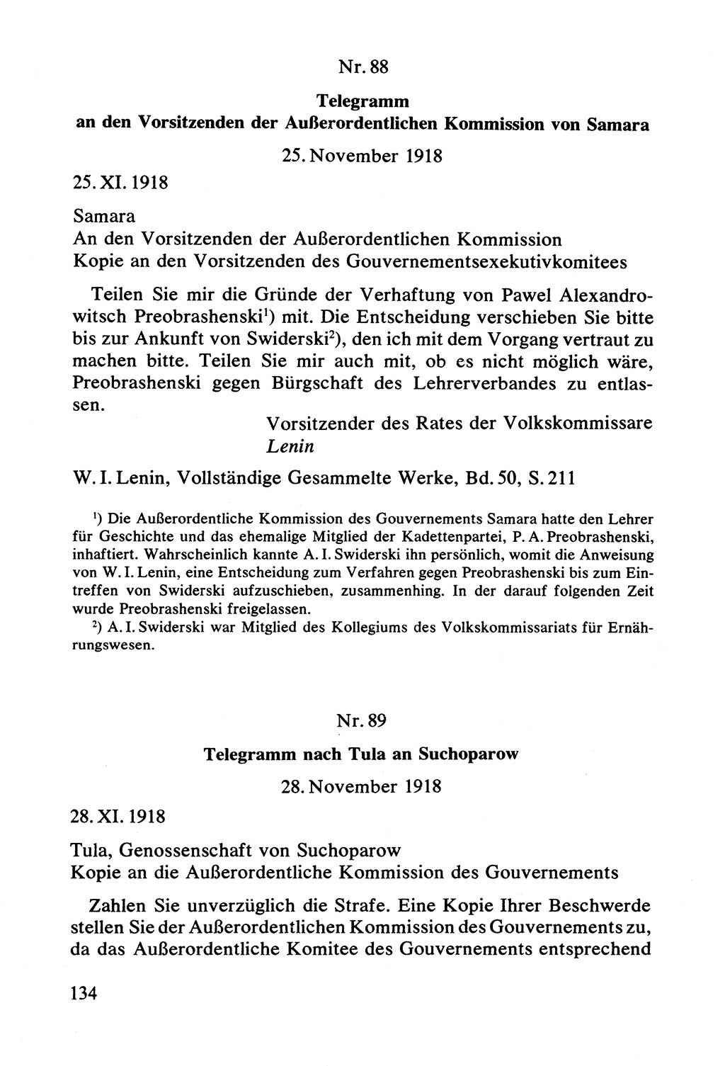 Lenin und die Gesamtrussische Tscheka, Dokumentensammlung, Ministerium für Staatssicherheit (MfS) [Deutsche Demokratische Republik (DDR)], Juristische Hochschule (JHS) Potsdam 1977, Seite 134 (Tscheka Dok. MfS DDR 1977, S. 134)