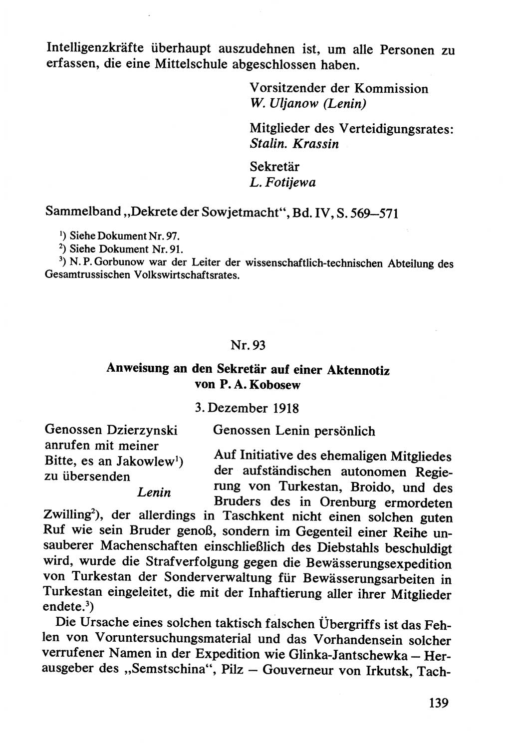 Lenin und die Gesamtrussische Tscheka, Dokumentensammlung, Ministerium für Staatssicherheit (MfS) [Deutsche Demokratische Republik (DDR)], Juristische Hochschule (JHS) Potsdam 1977, Seite 139 (Tscheka Dok. MfS DDR 1977, S. 139)