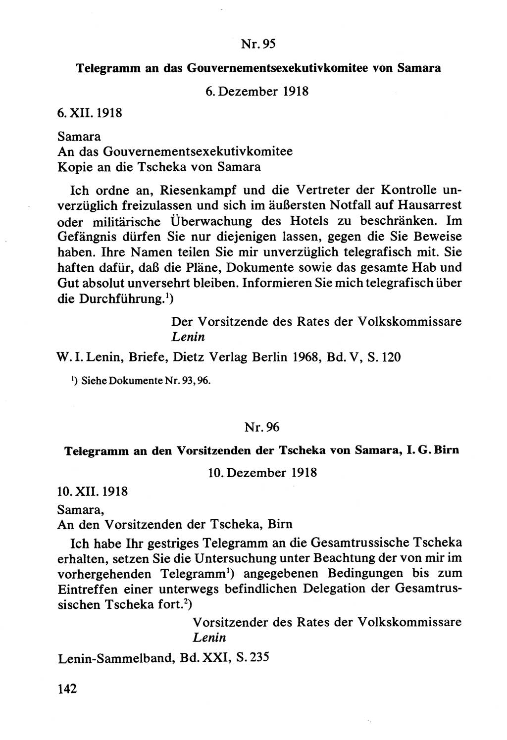 Lenin und die Gesamtrussische Tscheka, Dokumentensammlung, Ministerium für Staatssicherheit (MfS) [Deutsche Demokratische Republik (DDR)], Juristische Hochschule (JHS) Potsdam 1977, Seite 142 (Tscheka Dok. MfS DDR 1977, S. 142)