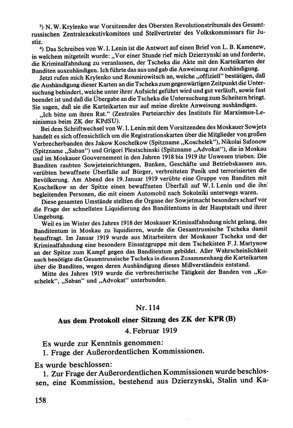 Lenin und die Gesamtrussische Tscheka, Dokumentensammlung, Ministerium für Staatssicherheit (MfS) [Deutsche Demokratische Republik (DDR)], Juristische Hochschule (JHS) Potsdam 1977, Seite 158 (Tscheka Dok. MfS DDR 1977, S. 158)