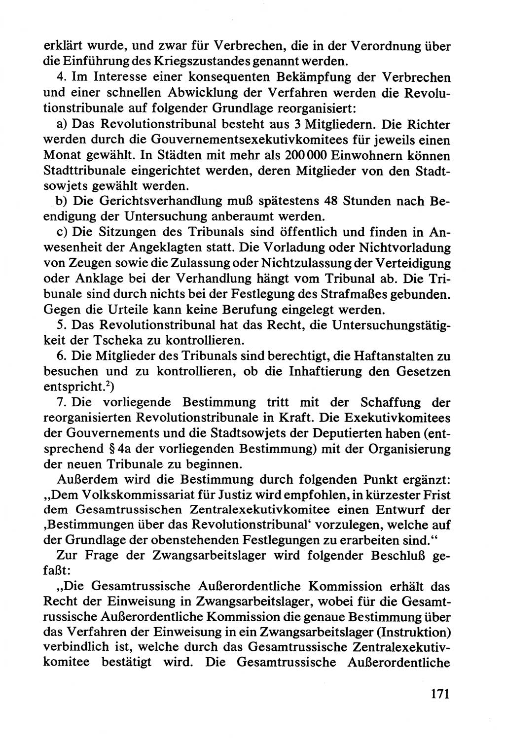 Lenin und die Gesamtrussische Tscheka, Dokumentensammlung, Ministerium für Staatssicherheit (MfS) [Deutsche Demokratische Republik (DDR)], Juristische Hochschule (JHS) Potsdam 1977, Seite 171 (Tscheka Dok. MfS DDR 1977, S. 171)