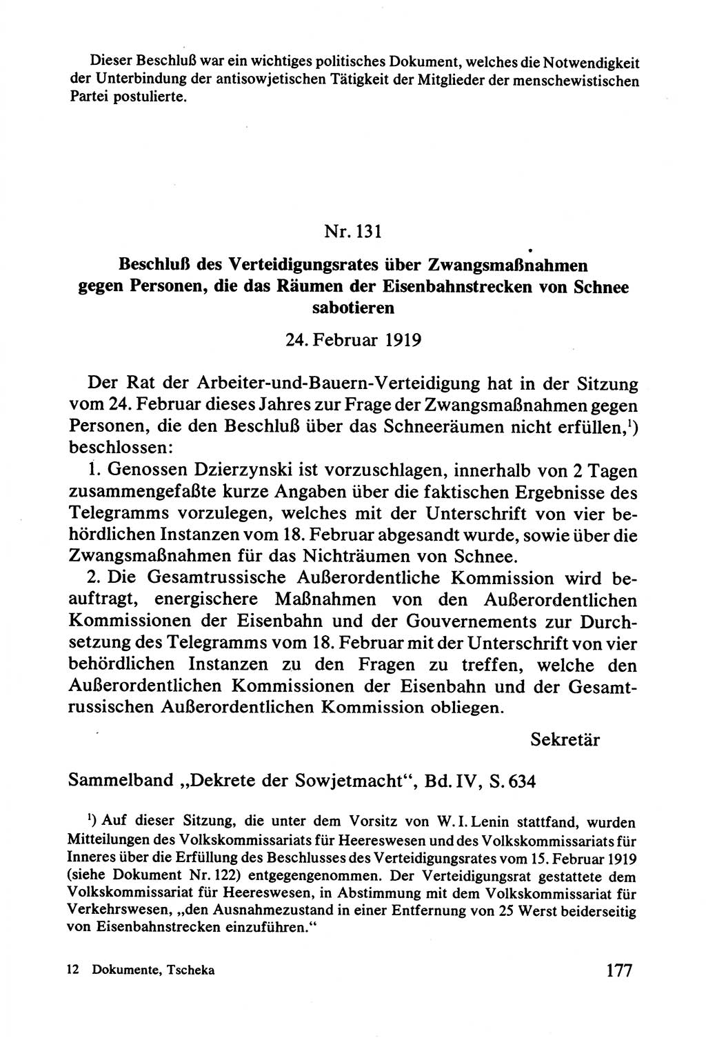 Lenin und die Gesamtrussische Tscheka, Dokumentensammlung, Ministerium für Staatssicherheit (MfS) [Deutsche Demokratische Republik (DDR)], Juristische Hochschule (JHS) Potsdam 1977, Seite 177 (Tscheka Dok. MfS DDR 1977, S. 177)