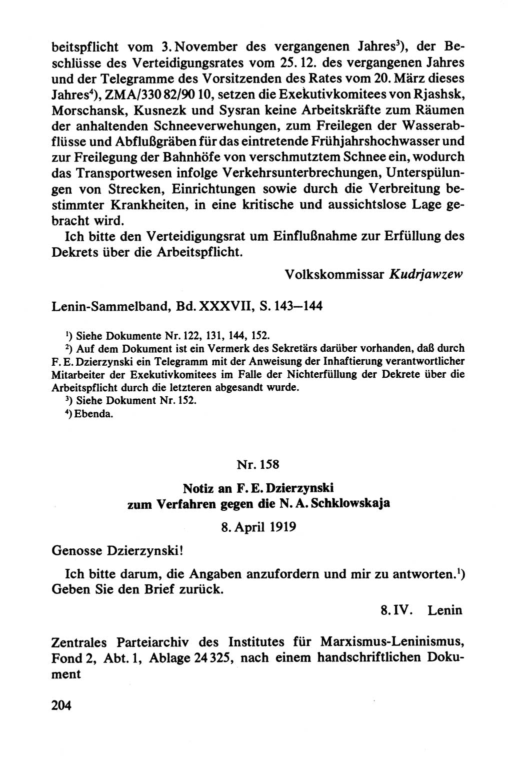 Lenin und die Gesamtrussische Tscheka, Dokumentensammlung, Ministerium für Staatssicherheit (MfS) [Deutsche Demokratische Republik (DDR)], Juristische Hochschule (JHS) Potsdam 1977, Seite 204 (Tscheka Dok. MfS DDR 1977, S. 204)