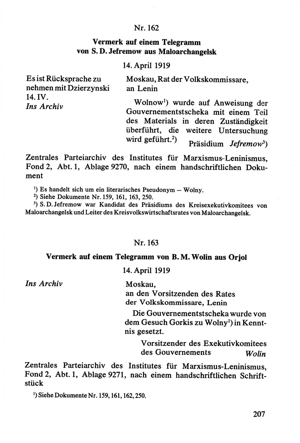 Lenin und die Gesamtrussische Tscheka, Dokumentensammlung, Ministerium für Staatssicherheit (MfS) [Deutsche Demokratische Republik (DDR)], Juristische Hochschule (JHS) Potsdam 1977, Seite 207 (Tscheka Dok. MfS DDR 1977, S. 207)