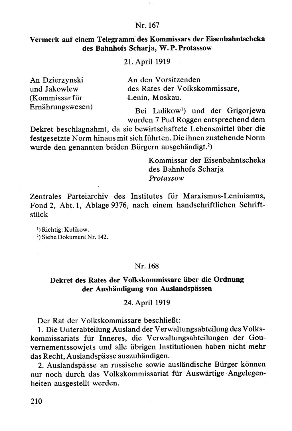 Lenin und die Gesamtrussische Tscheka, Dokumentensammlung, Ministerium für Staatssicherheit (MfS) [Deutsche Demokratische Republik (DDR)], Juristische Hochschule (JHS) Potsdam 1977, Seite 210 (Tscheka Dok. MfS DDR 1977, S. 210)