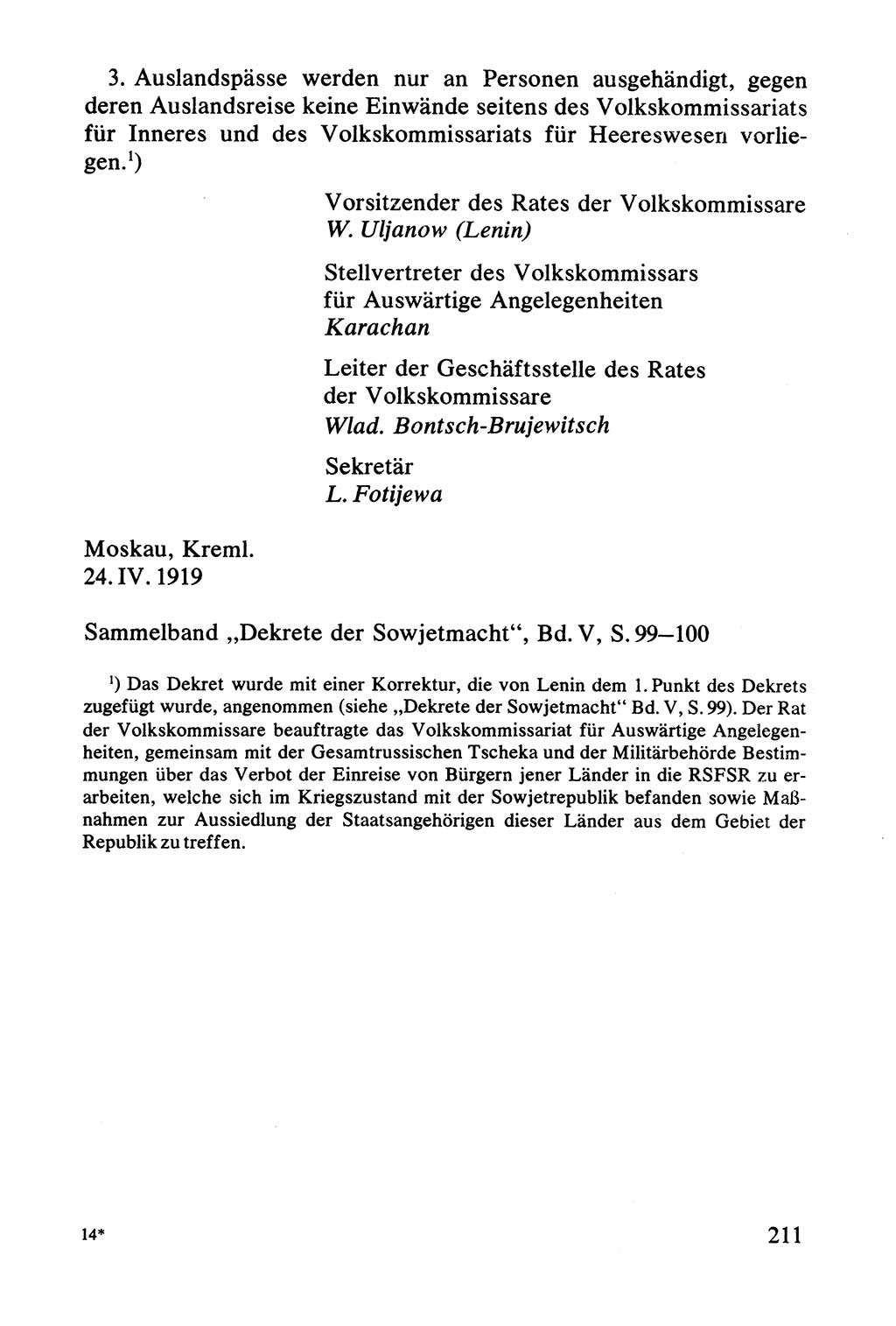 Lenin und die Gesamtrussische Tscheka, Dokumentensammlung, Ministerium für Staatssicherheit (MfS) [Deutsche Demokratische Republik (DDR)], Juristische Hochschule (JHS) Potsdam 1977, Seite 211 (Tscheka Dok. MfS DDR 1977, S. 211)