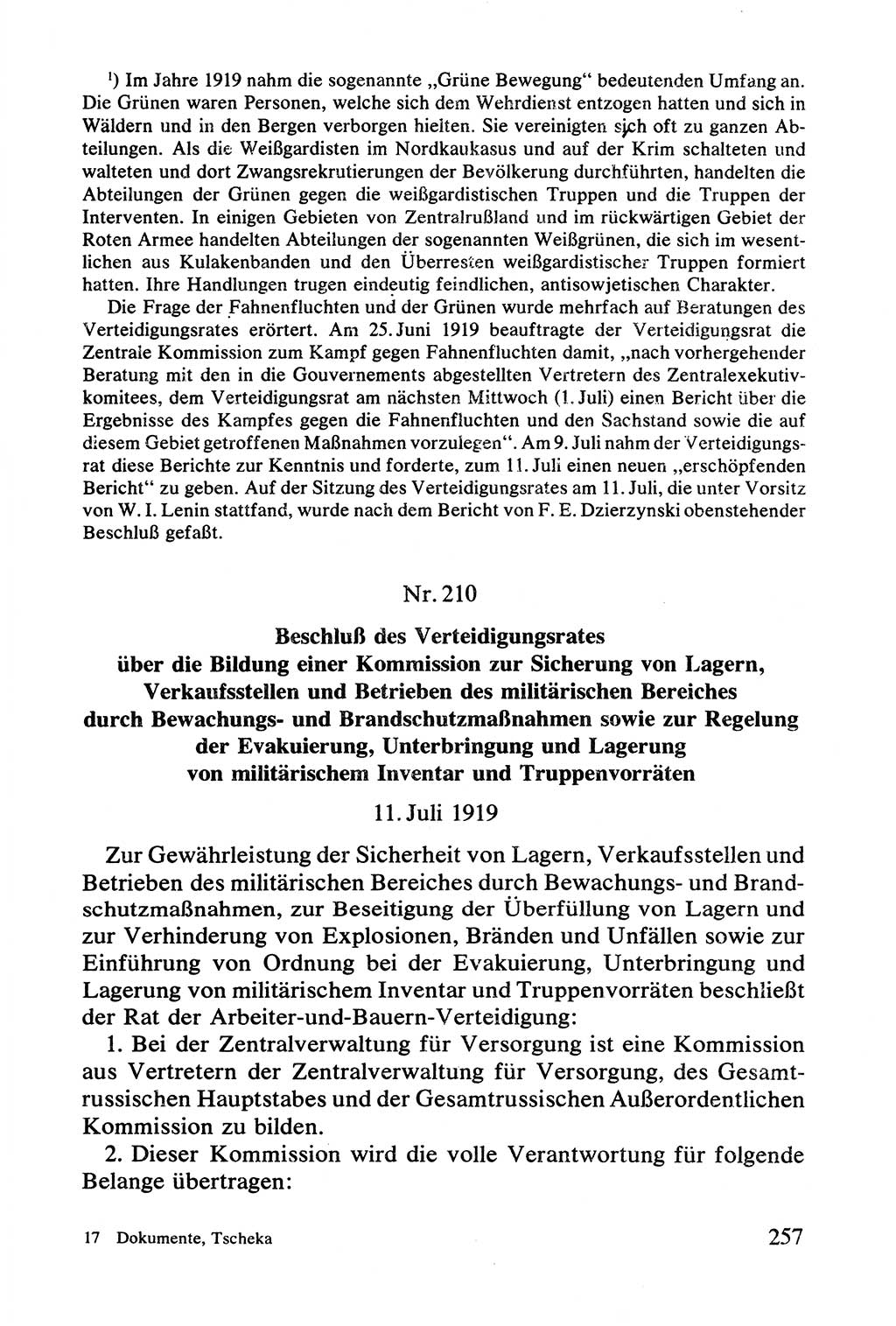 Lenin und die Gesamtrussische Tscheka, Dokumentensammlung, Ministerium für Staatssicherheit (MfS) [Deutsche Demokratische Republik (DDR)], Juristische Hochschule (JHS) Potsdam 1977, Seite 257 (Tscheka Dok. MfS DDR 1977, S. 257)