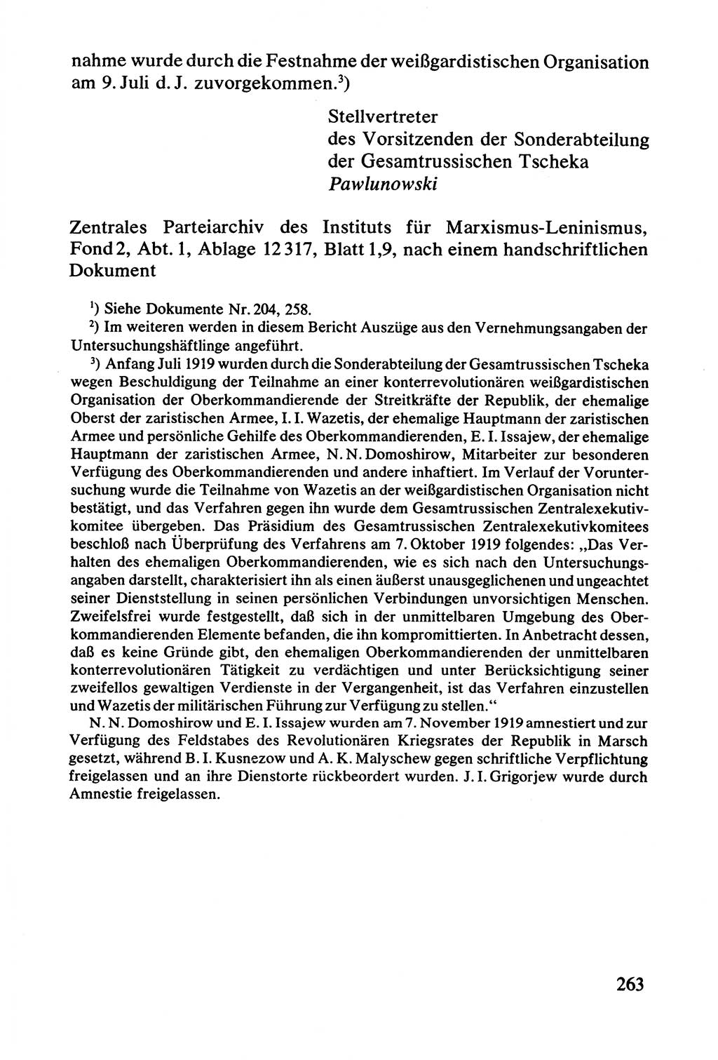 Lenin und die Gesamtrussische Tscheka, Dokumentensammlung, Ministerium für Staatssicherheit (MfS) [Deutsche Demokratische Republik (DDR)], Juristische Hochschule (JHS) Potsdam 1977, Seite 263 (Tscheka Dok. MfS DDR 1977, S. 263)