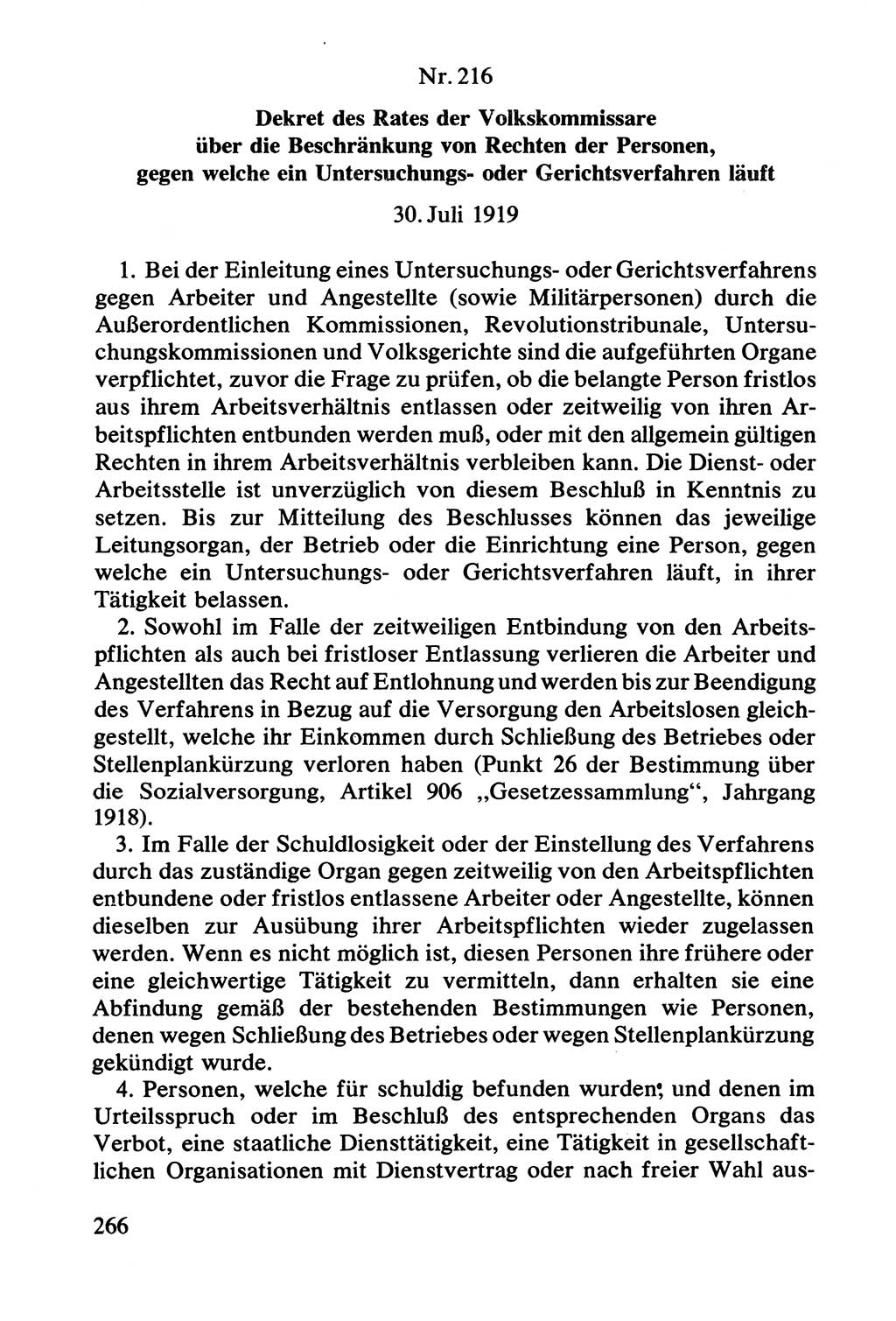 Lenin und die Gesamtrussische Tscheka, Dokumentensammlung, Ministerium für Staatssicherheit (MfS) [Deutsche Demokratische Republik (DDR)], Juristische Hochschule (JHS) Potsdam 1977, Seite 266 (Tscheka Dok. MfS DDR 1977, S. 266)