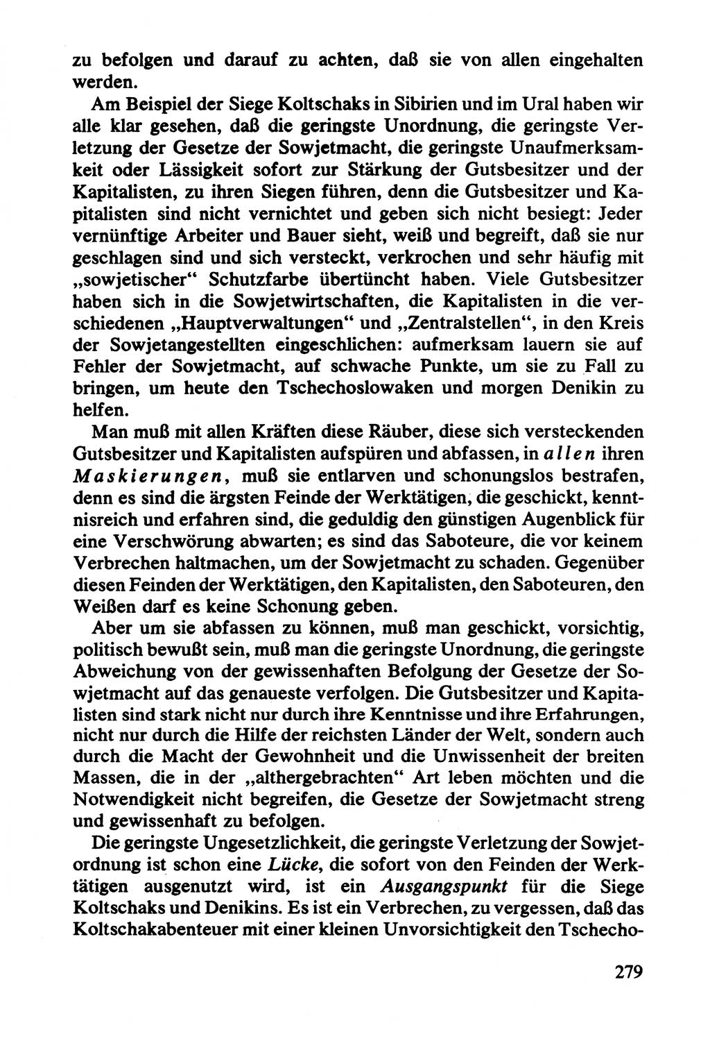 Lenin und die Gesamtrussische Tscheka, Dokumentensammlung, Ministerium für Staatssicherheit (MfS) [Deutsche Demokratische Republik (DDR)], Juristische Hochschule (JHS) Potsdam 1977, Seite 279 (Tscheka Dok. MfS DDR 1977, S. 279)