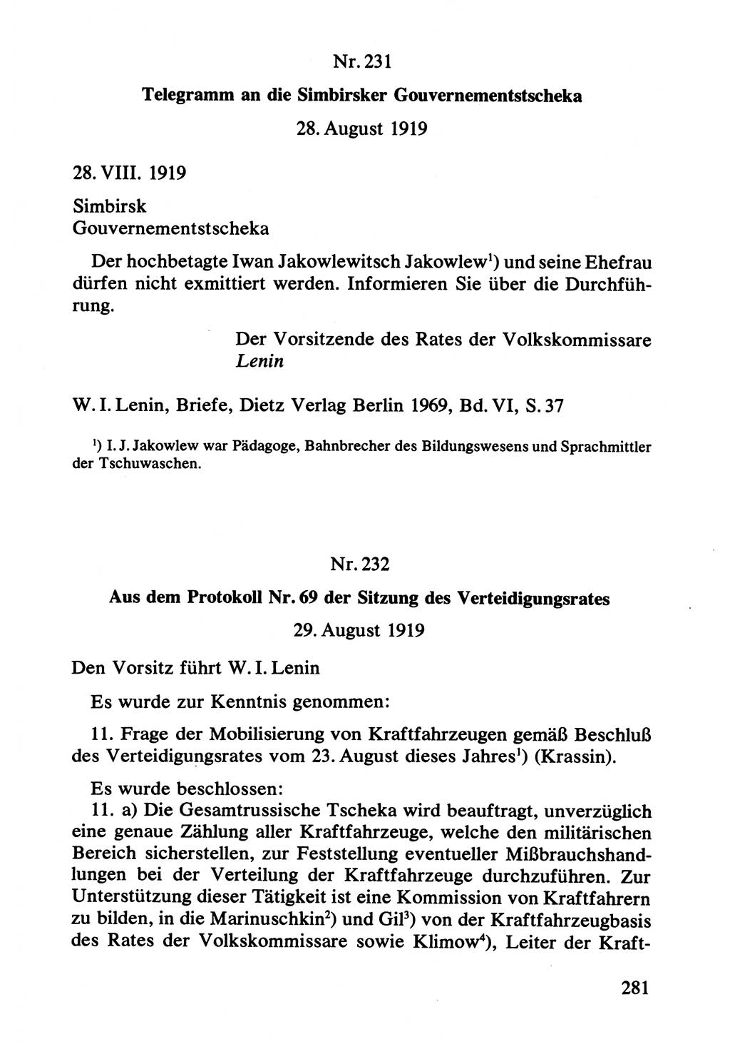 Lenin und die Gesamtrussische Tscheka, Dokumentensammlung, Ministerium für Staatssicherheit (MfS) [Deutsche Demokratische Republik (DDR)], Juristische Hochschule (JHS) Potsdam 1977, Seite 281 (Tscheka Dok. MfS DDR 1977, S. 281)