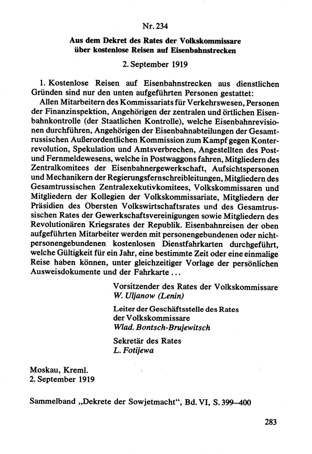 Lenin und die Gesamtrussische Tscheka, Dokumentensammlung, Ministerium für Staatssicherheit (MfS) [Deutsche Demokratische Republik (DDR)], Juristische Hochschule (JHS) Potsdam 1977, Seite 283 (Tscheka Dok. MfS DDR 1977, S. 283)