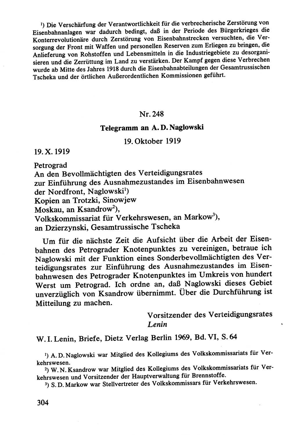 Lenin und die Gesamtrussische Tscheka, Dokumentensammlung, Ministerium für Staatssicherheit (MfS) [Deutsche Demokratische Republik (DDR)], Juristische Hochschule (JHS) Potsdam 1977, Seite 304 (Tscheka Dok. MfS DDR 1977, S. 304)