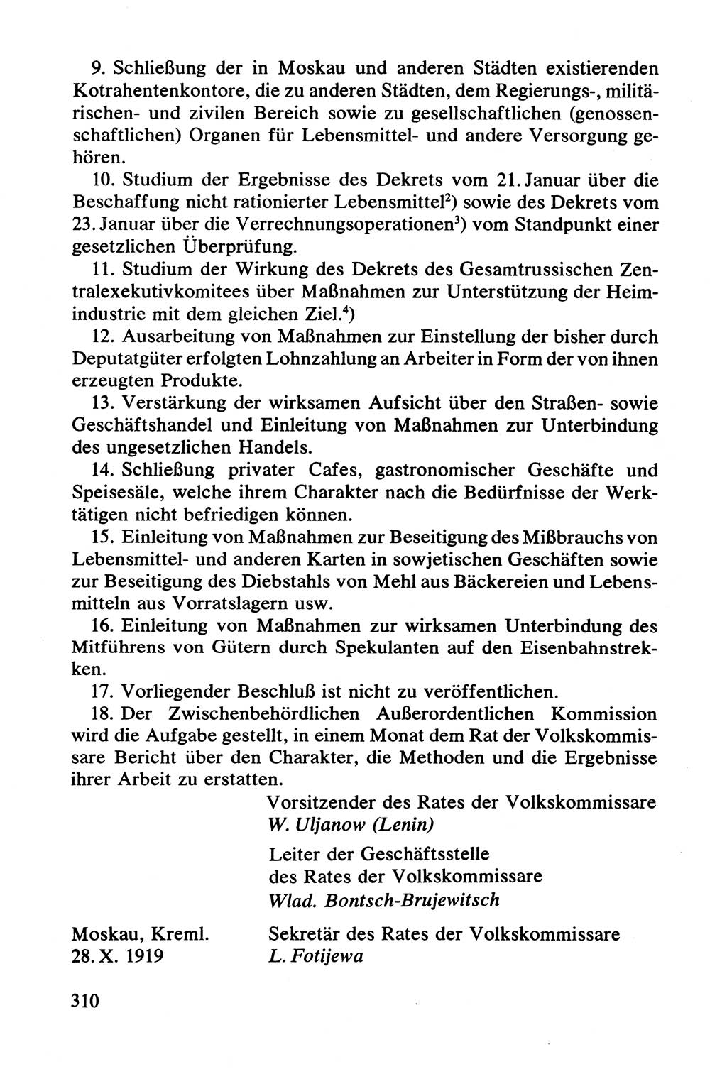 Lenin und die Gesamtrussische Tscheka, Dokumentensammlung, Ministerium für Staatssicherheit (MfS) [Deutsche Demokratische Republik (DDR)], Juristische Hochschule (JHS) Potsdam 1977, Seite 310 (Tscheka Dok. MfS DDR 1977, S. 310)