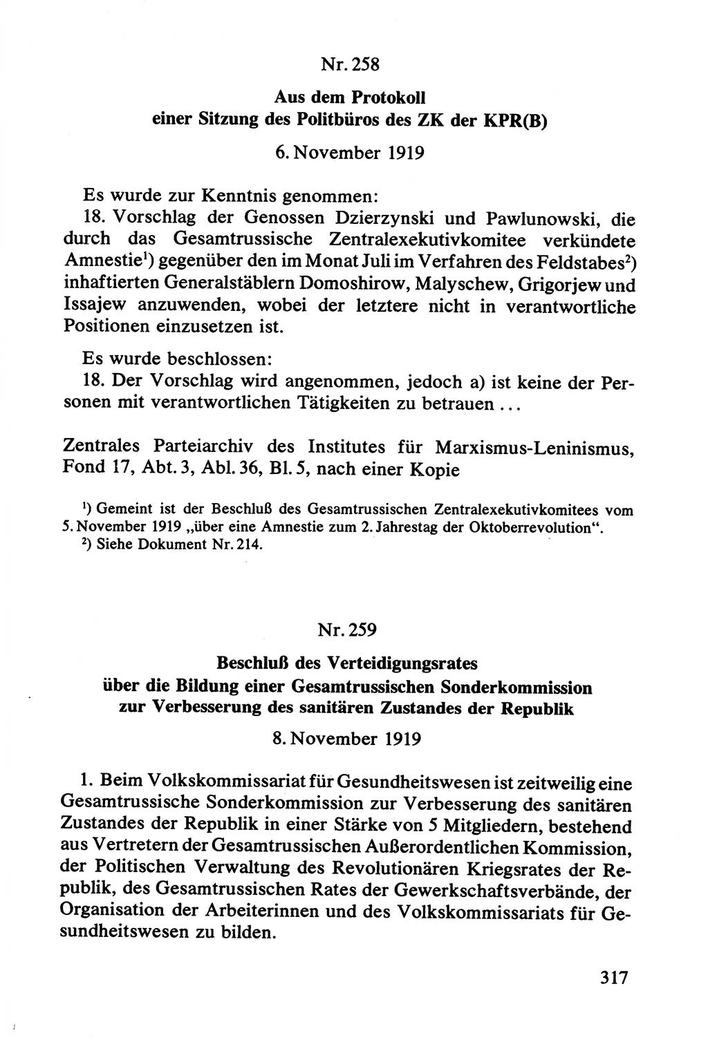 Lenin und die Gesamtrussische Tscheka, Dokumentensammlung, Ministerium für Staatssicherheit (MfS) [Deutsche Demokratische Republik (DDR)], Juristische Hochschule (JHS) Potsdam 1977, Seite 317 (Tscheka Dok. MfS DDR 1977, S. 317)