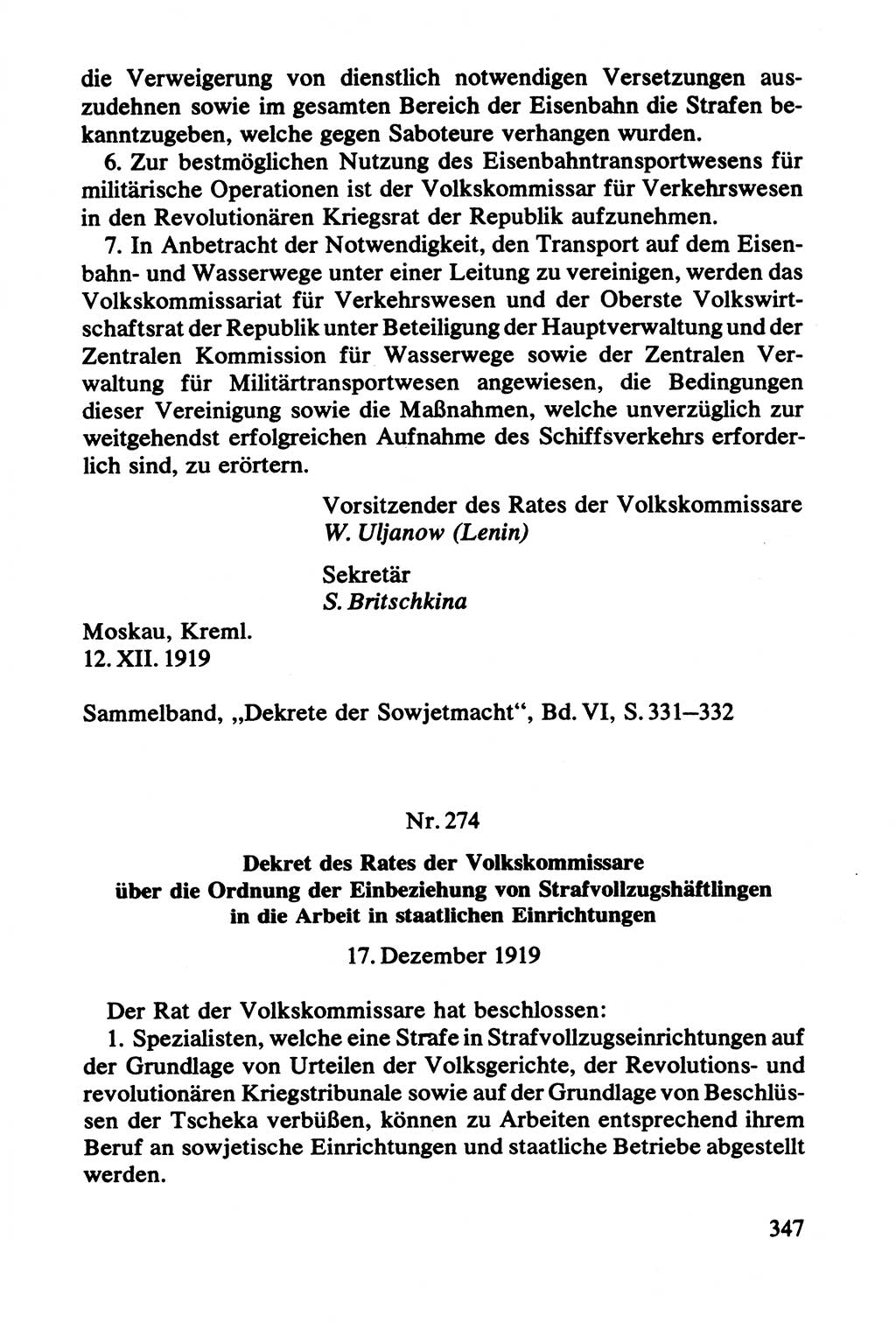 Lenin und die Gesamtrussische Tscheka, Dokumentensammlung, Ministerium für Staatssicherheit (MfS) [Deutsche Demokratische Republik (DDR)], Juristische Hochschule (JHS) Potsdam 1977, Seite 347 (Tscheka Dok. MfS DDR 1977, S. 347)