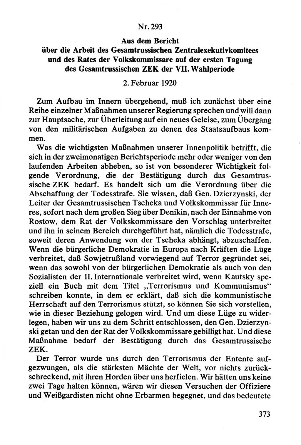 Lenin und die Gesamtrussische Tscheka, Dokumentensammlung, Ministerium für Staatssicherheit (MfS) [Deutsche Demokratische Republik (DDR)], Juristische Hochschule (JHS) Potsdam 1977, Seite 373 (Tscheka Dok. MfS DDR 1977, S. 373)