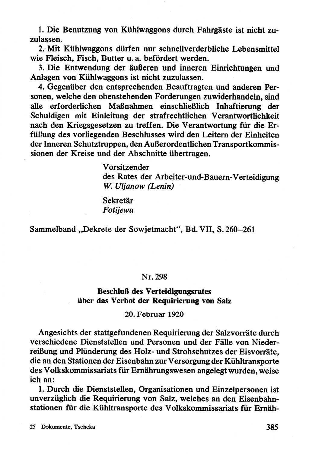 Lenin und die Gesamtrussische Tscheka, Dokumentensammlung, Ministerium für Staatssicherheit (MfS) [Deutsche Demokratische Republik (DDR)], Juristische Hochschule (JHS) Potsdam 1977, Seite 385 (Tscheka Dok. MfS DDR 1977, S. 385)