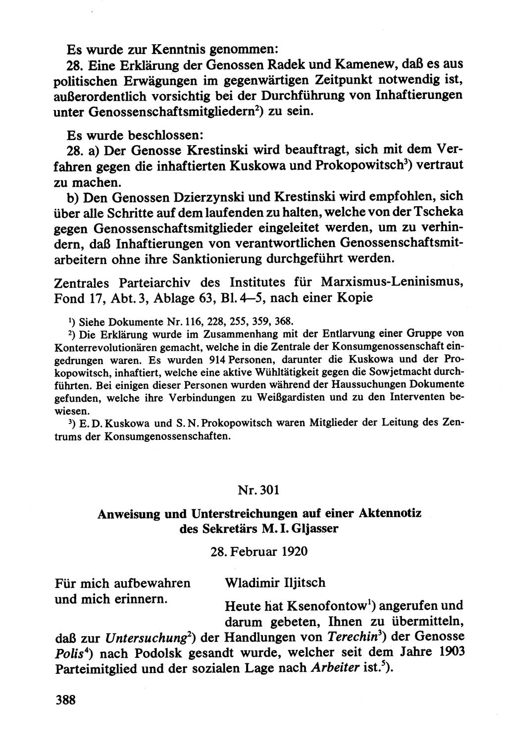 Lenin und die Gesamtrussische Tscheka, Dokumentensammlung, Ministerium für Staatssicherheit (MfS) [Deutsche Demokratische Republik (DDR)], Juristische Hochschule (JHS) Potsdam 1977, Seite 388 (Tscheka Dok. MfS DDR 1977, S. 388)