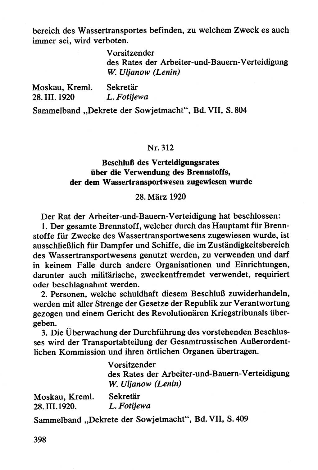 Lenin und die Gesamtrussische Tscheka, Dokumentensammlung, Ministerium für Staatssicherheit (MfS) [Deutsche Demokratische Republik (DDR)], Juristische Hochschule (JHS) Potsdam 1977, Seite 398 (Tscheka Dok. MfS DDR 1977, S. 398)