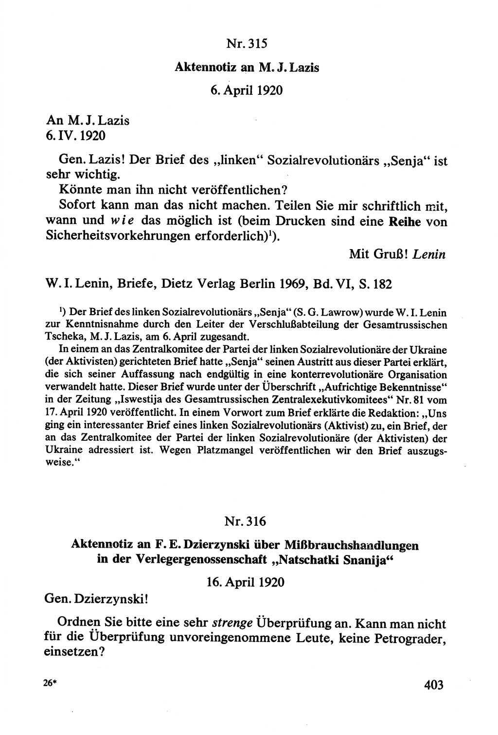 Lenin und die Gesamtrussische Tscheka, Dokumentensammlung, Ministerium für Staatssicherheit (MfS) [Deutsche Demokratische Republik (DDR)], Juristische Hochschule (JHS) Potsdam 1977, Seite 403 (Tscheka Dok. MfS DDR 1977, S. 403)