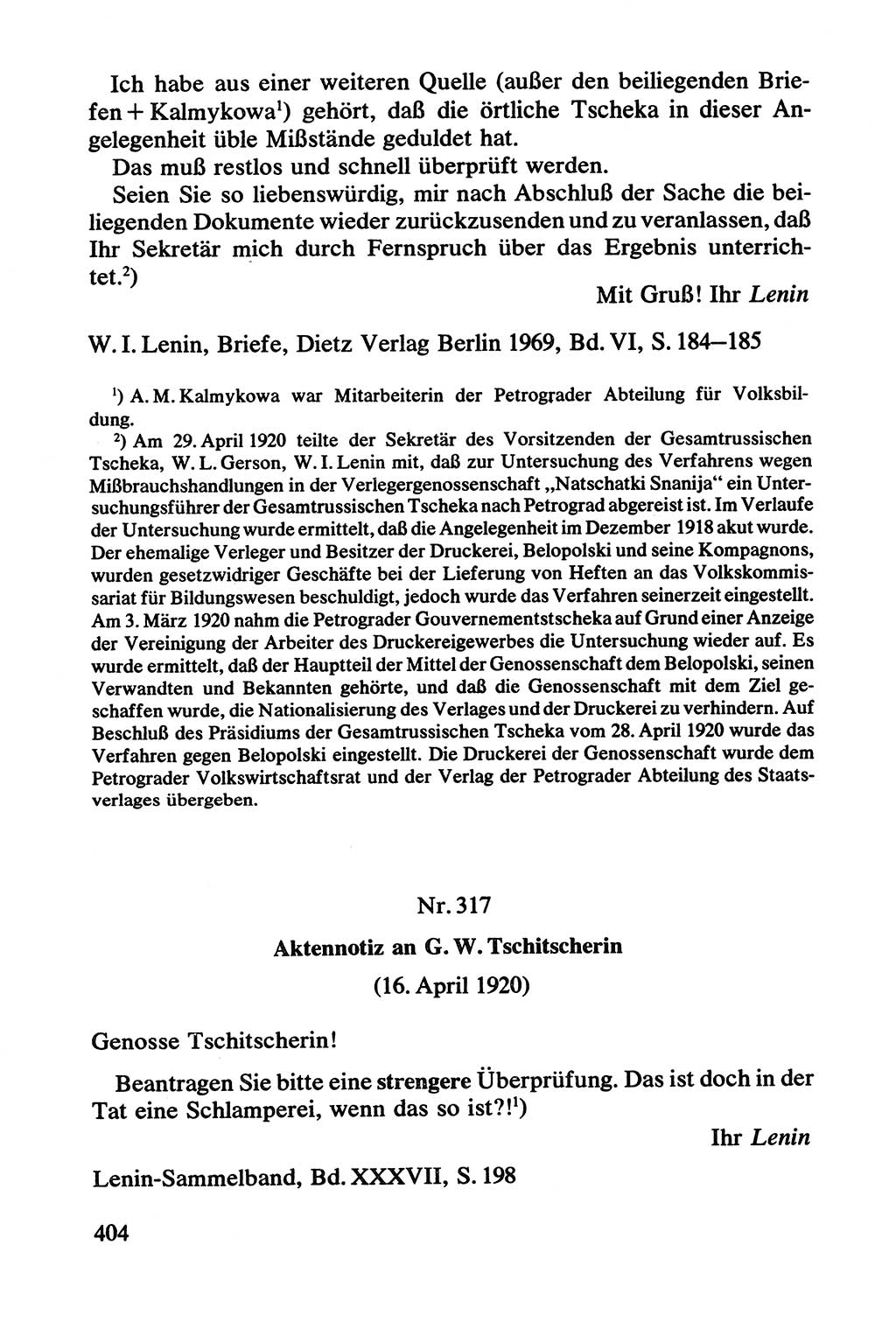 Lenin und die Gesamtrussische Tscheka, Dokumentensammlung, Ministerium für Staatssicherheit (MfS) [Deutsche Demokratische Republik (DDR)], Juristische Hochschule (JHS) Potsdam 1977, Seite 404 (Tscheka Dok. MfS DDR 1977, S. 404)