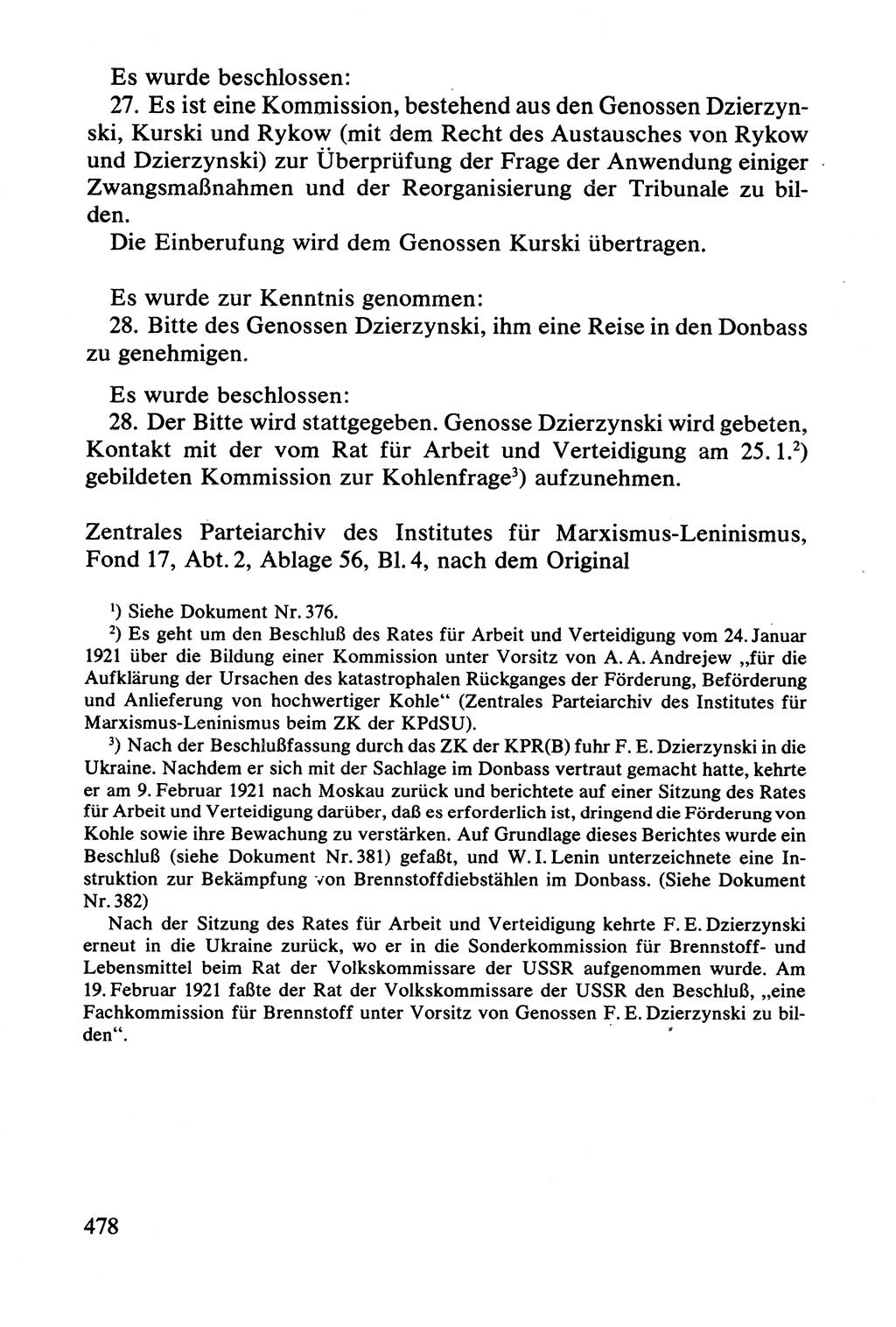 Lenin und die Gesamtrussische Tscheka, Dokumentensammlung, Ministerium für Staatssicherheit (MfS) [Deutsche Demokratische Republik (DDR)], Juristische Hochschule (JHS) Potsdam 1977, Seite 478 (Tscheka Dok. MfS DDR 1977, S. 478)