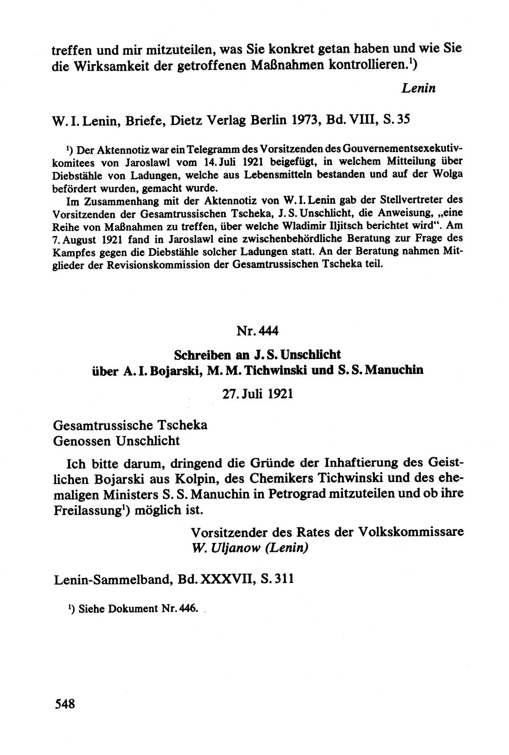 Lenin und die Gesamtrussische Tscheka, Dokumentensammlung, Ministerium fÃ¼r Staatssicherheit (MfS) [Deutsche Demokratische Republik (DDR)], Juristische Hochschule (JHS) Potsdam 1977, Seite 548 (Tscheka Dok. MfS DDR 1977, S. 548)