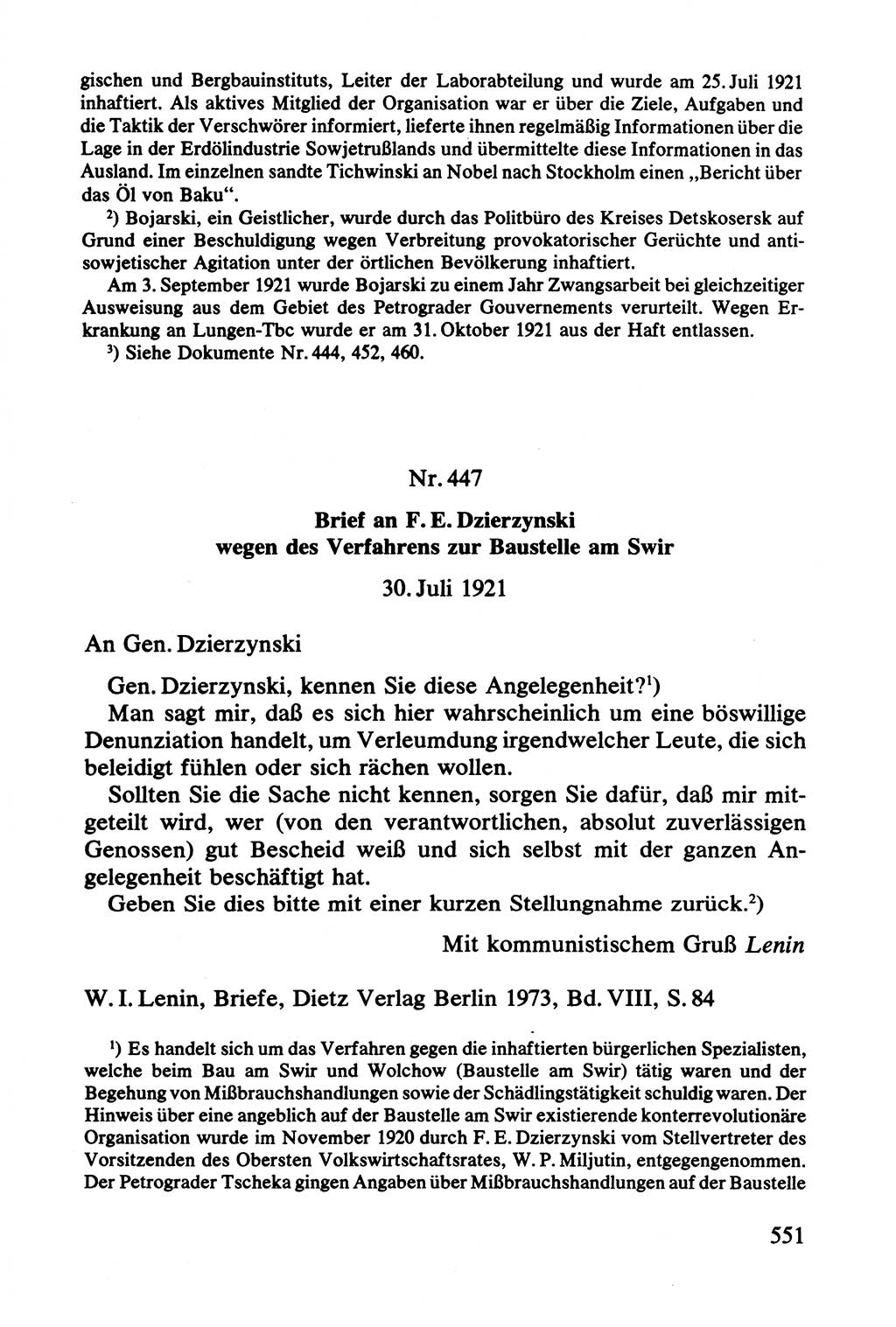 Lenin und die Gesamtrussische Tscheka, Dokumentensammlung, Ministerium für Staatssicherheit (MfS) [Deutsche Demokratische Republik (DDR)], Juristische Hochschule (JHS) Potsdam 1977, Seite 551 (Tscheka Dok. MfS DDR 1977, S. 551)