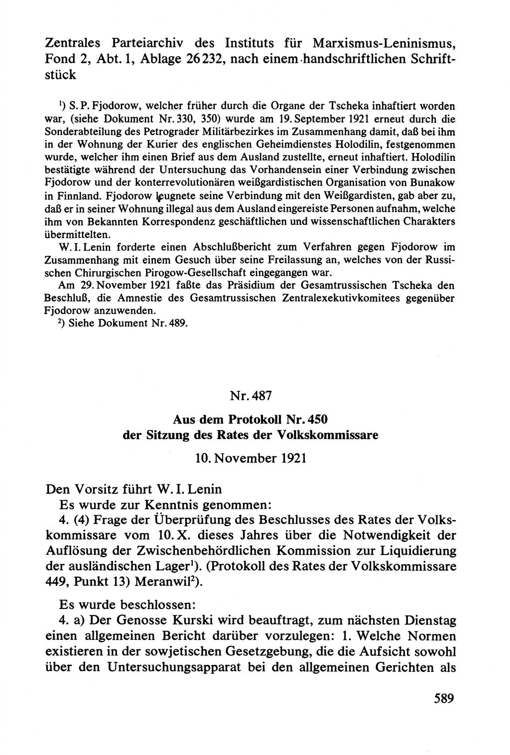 Lenin und die Gesamtrussische Tscheka, Dokumentensammlung, Ministerium für Staatssicherheit (MfS) [Deutsche Demokratische Republik (DDR)], Juristische Hochschule (JHS) Potsdam 1977, Seite 589 (Tscheka Dok. MfS DDR 1977, S. 589)