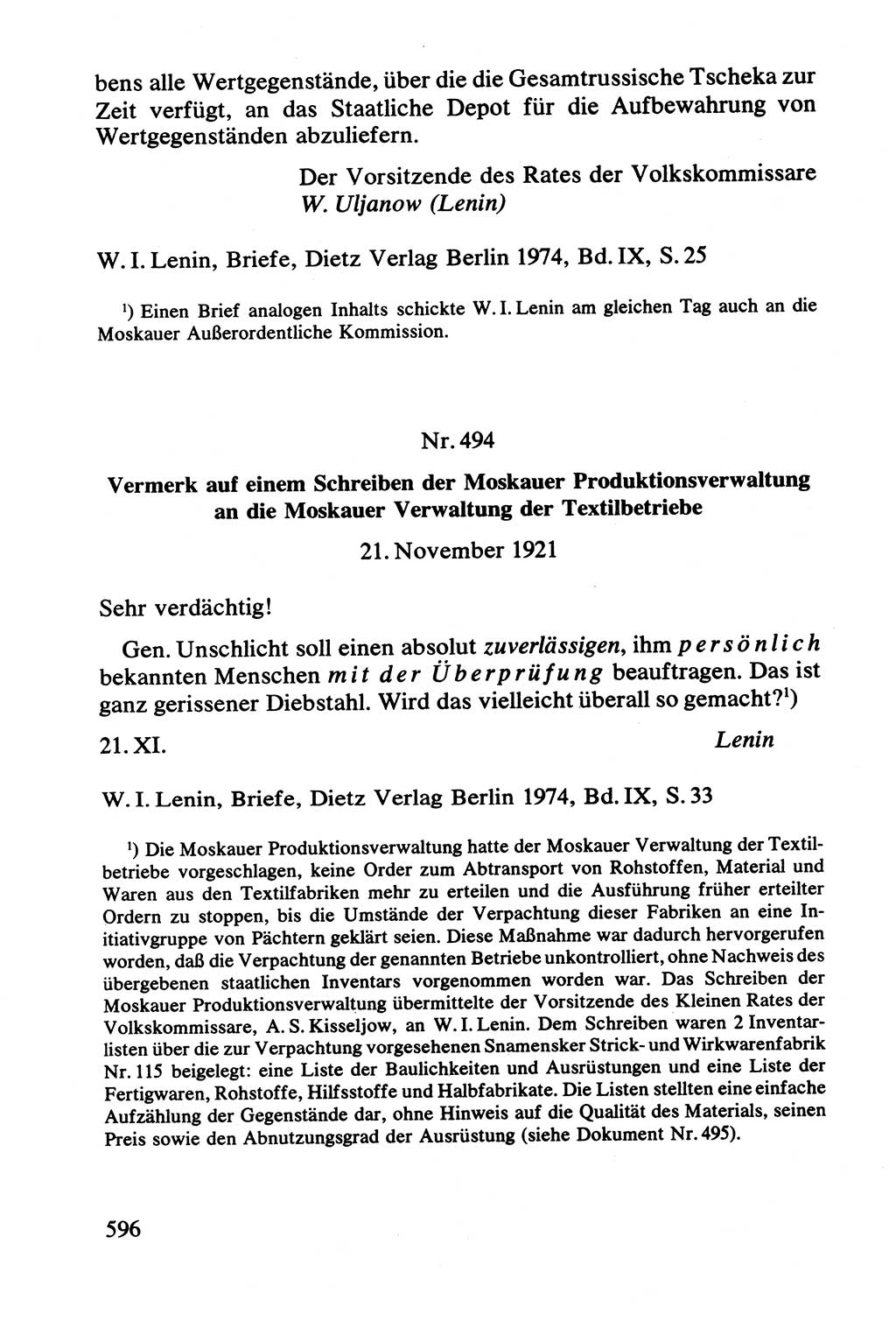 Lenin und die Gesamtrussische Tscheka, Dokumentensammlung, Ministerium für Staatssicherheit (MfS) [Deutsche Demokratische Republik (DDR)], Juristische Hochschule (JHS) Potsdam 1977, Seite 596 (Tscheka Dok. MfS DDR 1977, S. 596)