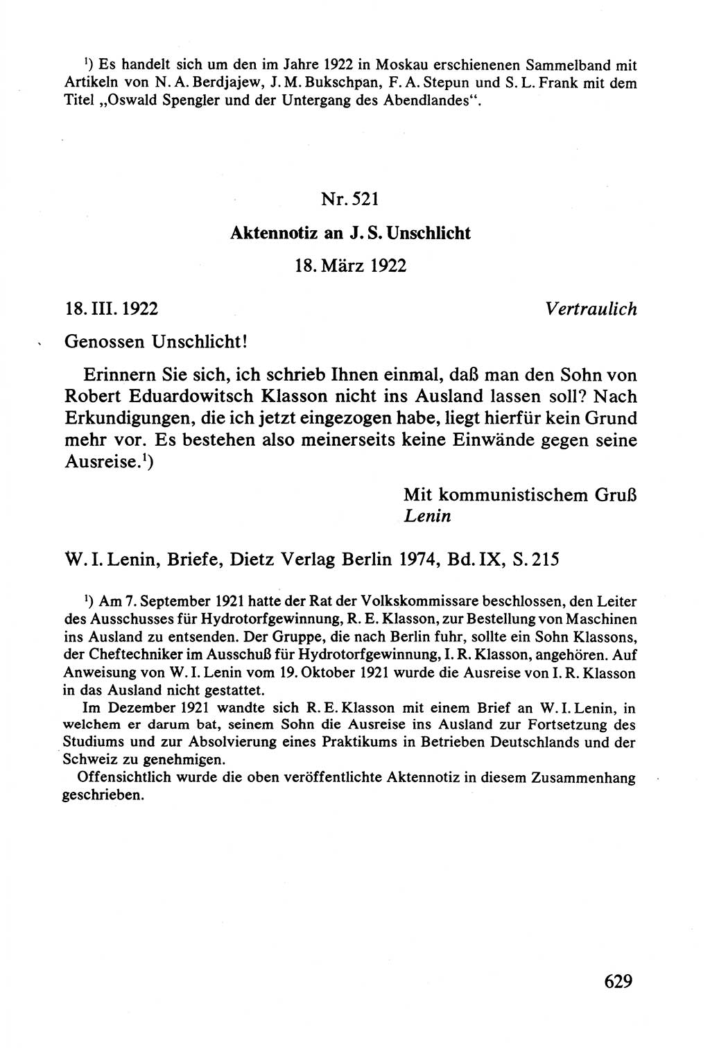 Lenin und die Gesamtrussische Tscheka, Dokumentensammlung, Ministerium für Staatssicherheit (MfS) [Deutsche Demokratische Republik (DDR)], Juristische Hochschule (JHS) Potsdam 1977, Seite 629 (Tscheka Dok. MfS DDR 1977, S. 629)