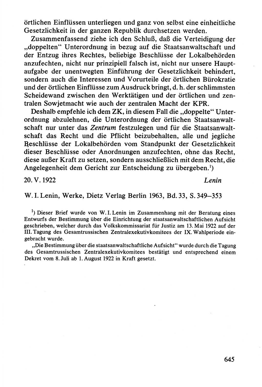 Lenin und die Gesamtrussische Tscheka, Dokumentensammlung, Ministerium für Staatssicherheit (MfS) [Deutsche Demokratische Republik (DDR)], Juristische Hochschule (JHS) Potsdam 1977, Seite 645 (Tscheka Dok. MfS DDR 1977, S. 645)