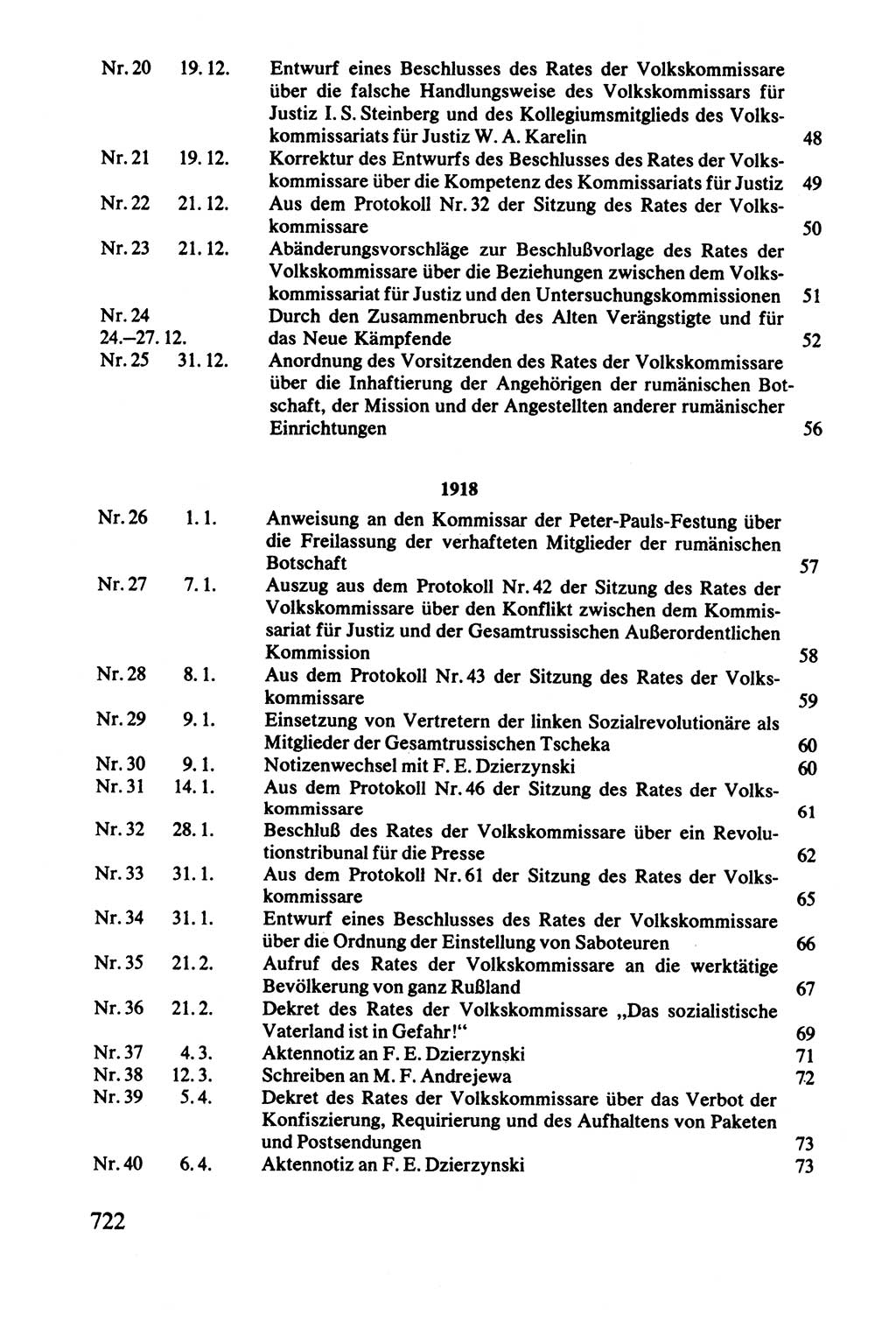 Lenin und die Gesamtrussische Tscheka, Dokumentensammlung, Ministerium für Staatssicherheit (MfS) [Deutsche Demokratische Republik (DDR)], Juristische Hochschule (JHS) Potsdam 1977, Seite 722 (Tscheka Dok. MfS DDR 1977, S. 722)