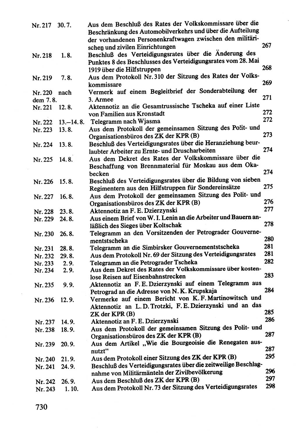 Lenin und die Gesamtrussische Tscheka, Dokumentensammlung, Ministerium für Staatssicherheit (MfS) [Deutsche Demokratische Republik (DDR)], Juristische Hochschule (JHS) Potsdam 1977, Seite 730 (Tscheka Dok. MfS DDR 1977, S. 730)